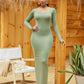 Round Neck Long Sleeve Maxi Wrap Dress