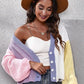 Color Block Button Up V-Neck Knit Top