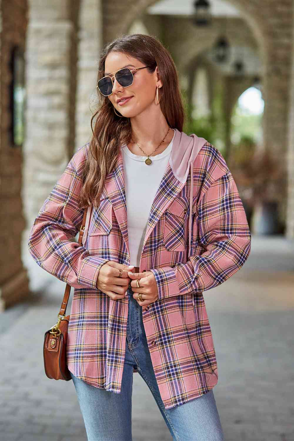 Full Size Plaid Long Sleeve Hooded Jacket