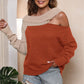 Asymmetrical Long Sleeve Two-Tone Cutout Sweater