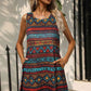 FULL SIZE Printed Round Neck Sleeveless Dress with Pockets
