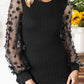 SOSPRING Full Size Textured Applique Long Sleeve Blouse