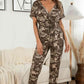 DuskJumpers Surplice Neck Tied Short Sleeve Jumpsuit