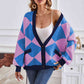 Geometric Lantern Sleeve Cardigan with Pockets
