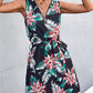 Women's Printed Zip Detail Belted Sleeveless Dress