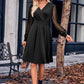 ZaLaquite Surplice Neck Swiss Dot Long Sleeve Dress