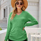 Full Size Drawstring V-Neck Long Sleeve T-Shirt