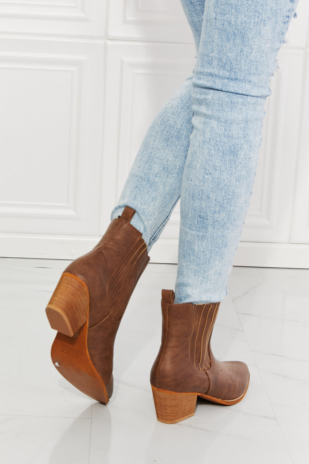 Women's MMShoes Love the Journey Stacked Heel Chelsea Boot in Chestnut