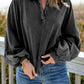 Full Size Quarter-Snap Collared Lantern Sleeve Sweatshirt