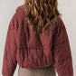 Brick Red Zip Up Collared Neck Long Sleeve Winter Coat
