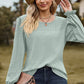 Eyelet Round Neck Flounce Sleeve T-Shirt