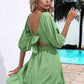 Square Neck Tie Back Ruffle Hem Dress