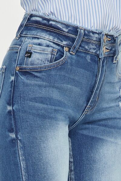 Kancan Distressed Raw Hem High Waist Jeans *