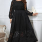 Plus Size Embroidery Round Neck Long Sleeve Maxi Dress