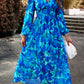 IconicDream Printed V-Neck Long Sleeve Midi Dress