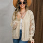 Eyelet Button Up Lantern Sleeve Cardigan