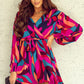 Multicolor Printed Surplice Neck Tie Waist Dress