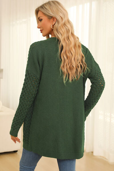 FULL SIZE Open Front Dropped Shoulder Cardigan with Pockets