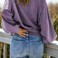 Full Size Quarter-Snap Collared Lantern Sleeve Sweatshirt