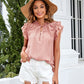 SO CHIC Full Size Tie Neck Ruffle Trim Blouse