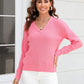 Malibu Dreams Adelisa & Yehn Ribbed V-Neck Dropped Shoulder Knit Top