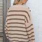 One Size Round Neck Dropped Shoulder Striped Sweater