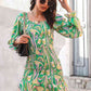Abstract Print Square Neck Smocked Dress