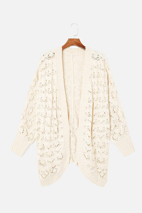 Plus Size Open Front Cream Colored Long Sleeve Cardigan