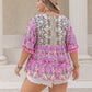 Plus Size Printed V-Neck Half Sleeve Blouse