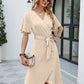 Full Size Tie Waist Flutter Sleeve Surplice Dress