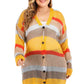 Sherbet Plus Openwork Color Block Button Up Cardigan