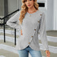 Full Size Round Neck Ribbed Button Detail Blouse