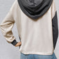 Contrast Color Button-Up Raglan Sleeve Hoodie