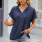 Half Button Drawstring Short Sleeve Hooded T-Shirt