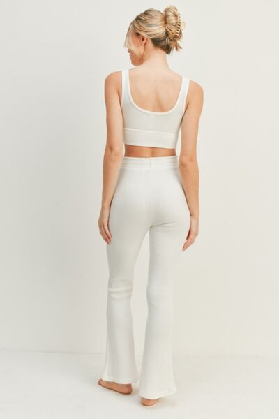 Kimberly C White Waffle Tank and High Waist Flare Pants Set *