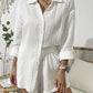Dropped Shoulder Button Up Top and Elastic Waist Shorts Set