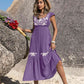 Embroidered Square Neck Ruffle Hem Dress