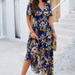 Smocked Floral V-Neck Short Sleeve Dress