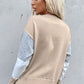 Women's Color Block Ribbed Trim Round Neck Knit Pullover