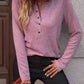 Round Neck Buttoned Long Sleeve T-Shirt