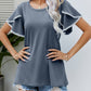 Malibu Dreams Pom-Pom Trim Flutter Sleeve Round Neck Tee