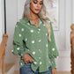 Light Green Polka Dot Collared Neck Buttoned Lantern Sleeve Shirt