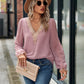 Full Size Swiss Dot V-Neck Long Sleeve Blouse
