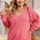 Plus Size V-Neck Dropped Shoulder Sweater