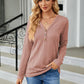 Full Size Cable-Knit Long Sleeve V-Neck T-Shirt