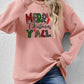 Merry Christmas Ya'll Letter Graphic Round Neck Long Sleeve Sweatshirt
