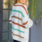 Striped Open Front Dropped Shoulder Cardigan