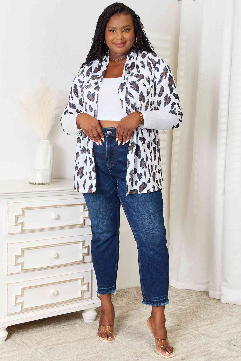 Double Take Leopard Long Sleeve Cardigan *