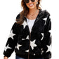 Women's Sophia & Grace Full Size Star Print Zipper Fleece Hooded Coat