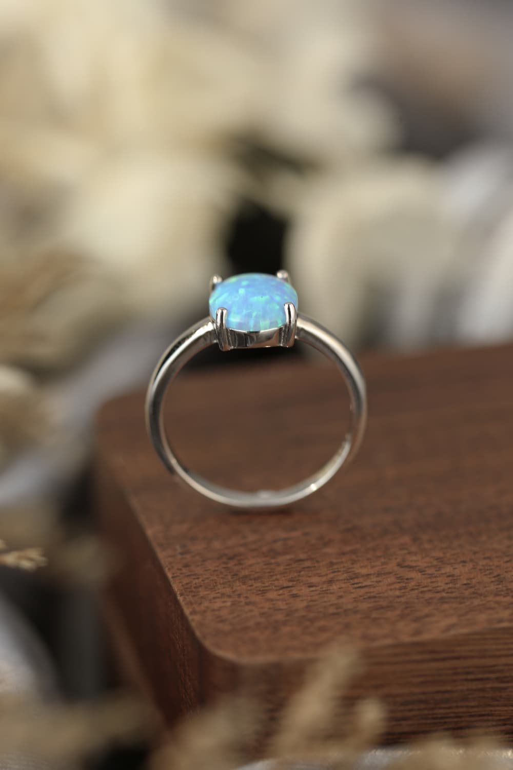 Women's 925 Sterling Silver Opal Solitaire Ring